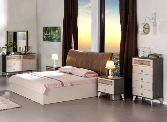 King Bedroom set in white and brown