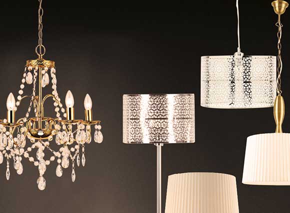 Chandeliers, table lamps and floor lamps 